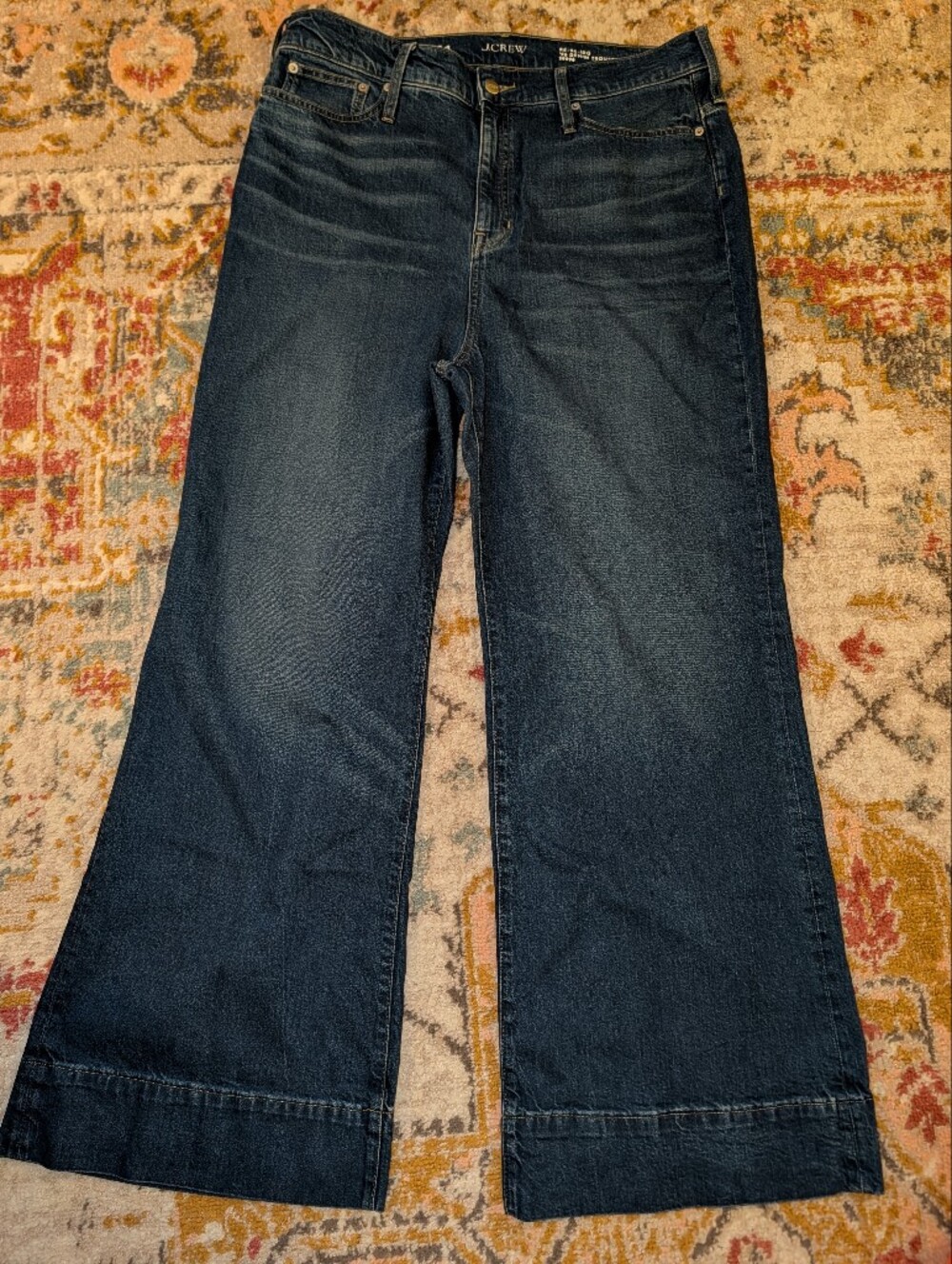 J. Crew Women's 34 Dark Blue Wide-Leg Jeans Stretch Hi Waist Casual Denim Pants